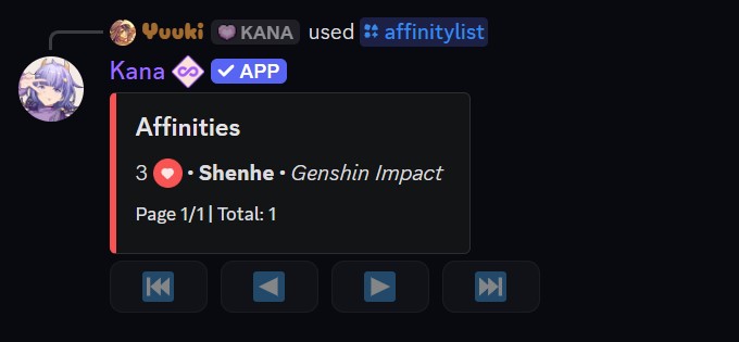 Example of the affinitylist command