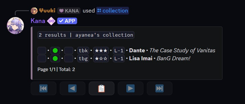 Example of the collection command