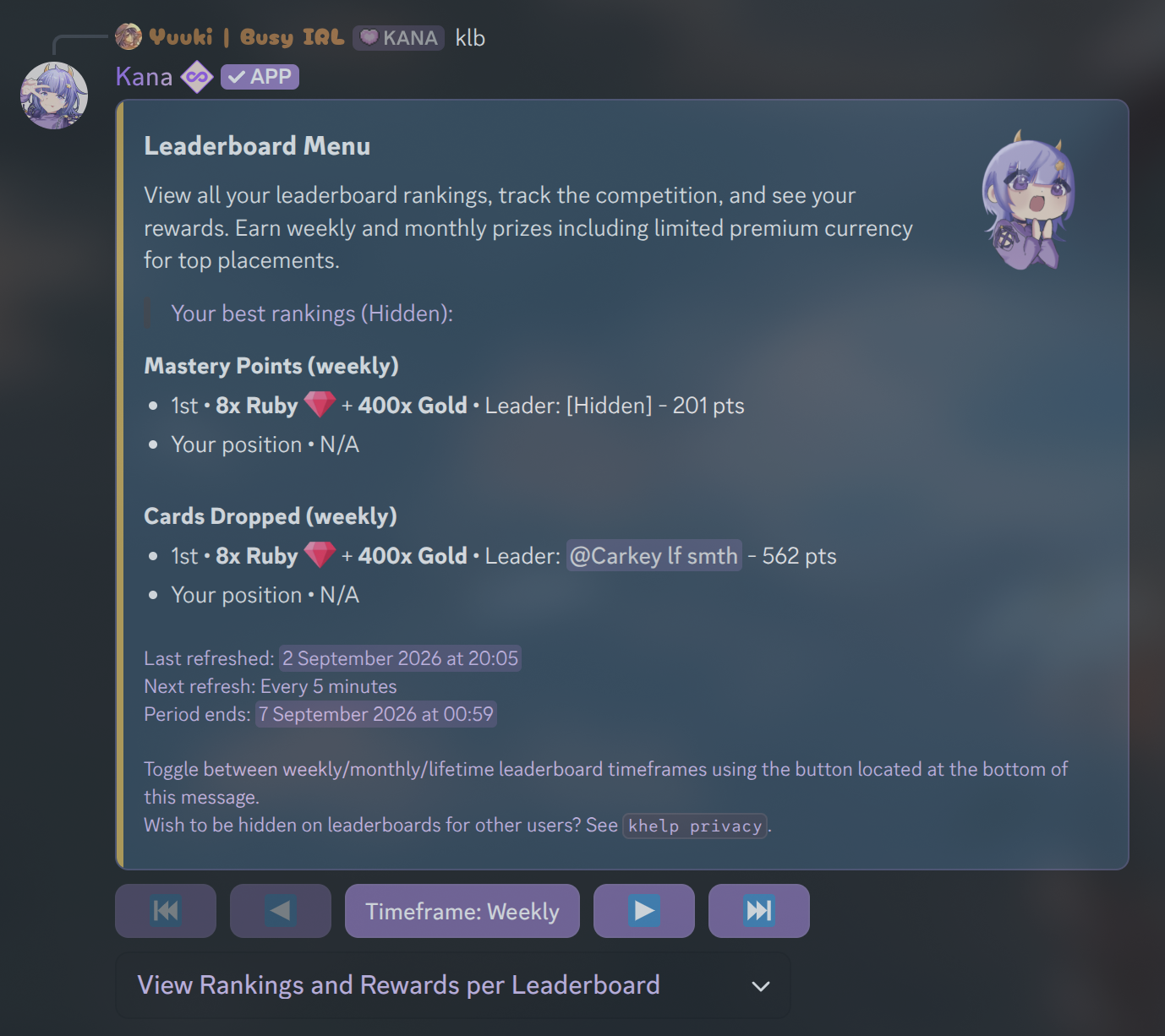 Example of Leaderboard command