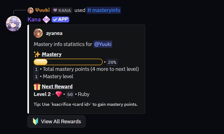 Example of the masteryinfo command