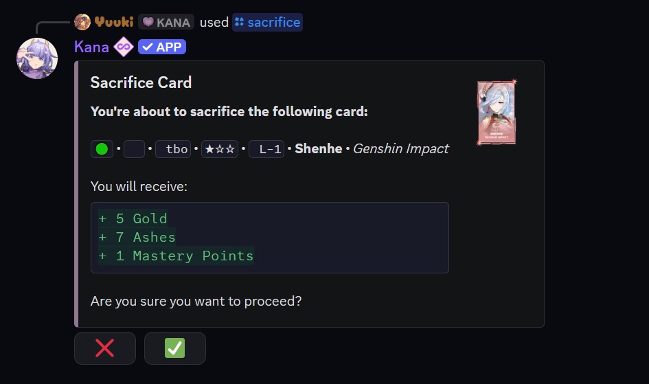 Example of the sacrifice command