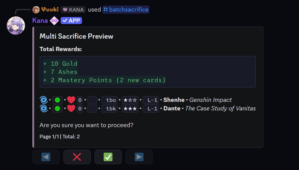 Example of the batchsacrifice command