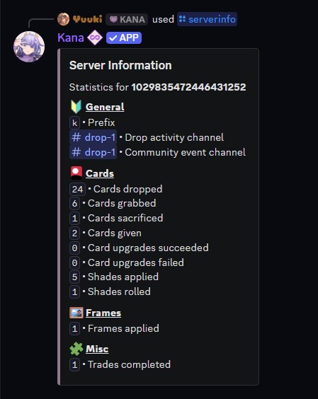 Example of the serverinfo command