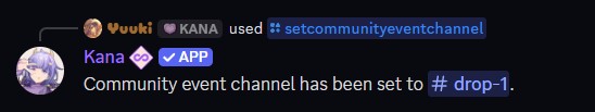 Example of the setcommunityeventchannel command