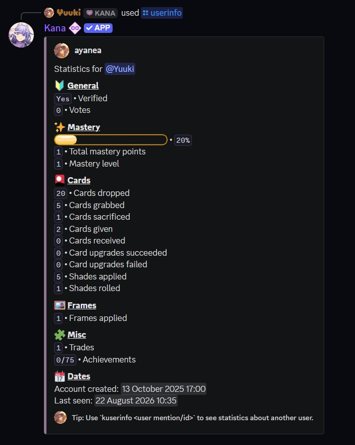 Example of the userinfo command