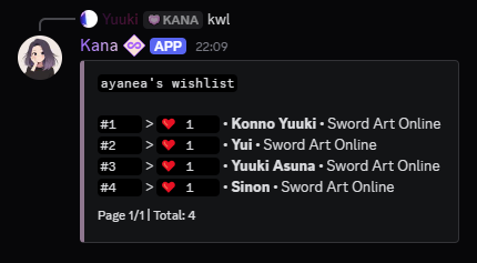 Example of the wishlist command