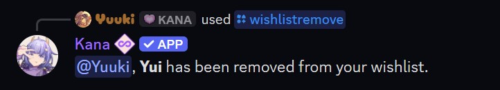 Example of the wishlistremove command